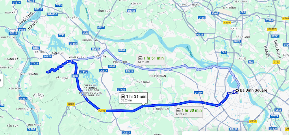 It takes about 2 hours to get to Ba Vi National Park from Hanoi